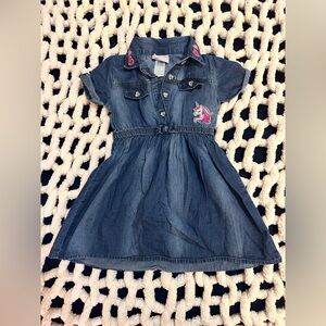 Little Lass Denim Dress with Unicorn Patch
